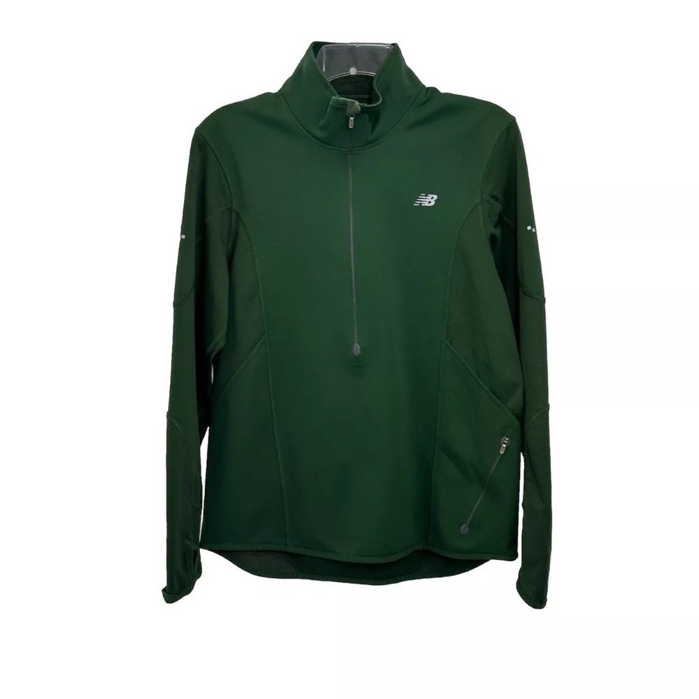 New Balance Women’s Green Half Zip Pullover Sweatshirt Thumbholes Long Sleeve S